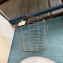 Metal Egg Basket With Wooden Handle Vintage