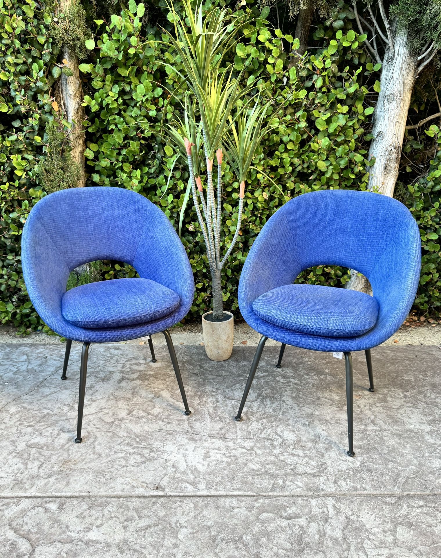 WEST ELM (Pair of 2) Orb Dining Accent Side Chair Velvet Blue Fabric