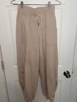 Size S, Beige Jogger Sweatpants with Drawstring