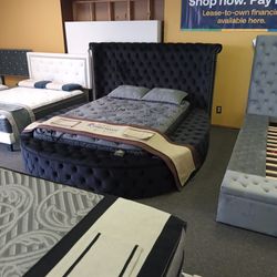 New Queen Size Black Velvet Storage Bed With Promotional Mattress And Free Delivery
