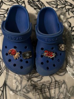 Blue Crocs Classic Clogs with Spider-Man(size 12c)
