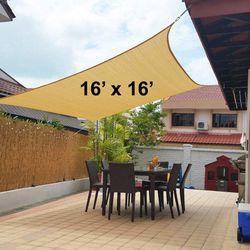 Brand New $40 Square 16x16 FT Sun Shade Sail Outdoor Canopy Top Cover 185GSM 95% UV Block w/ Ropes