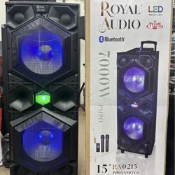 Royal Audio 7000W Dual 15” Extras Bass Speaker with two wireless mic