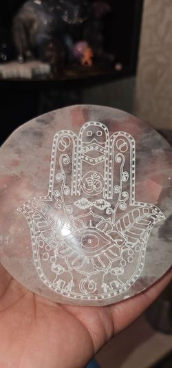 Selenite Disk Hamsa Hand