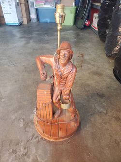 Vintage Wooden Hand Carved Sailor Lamp