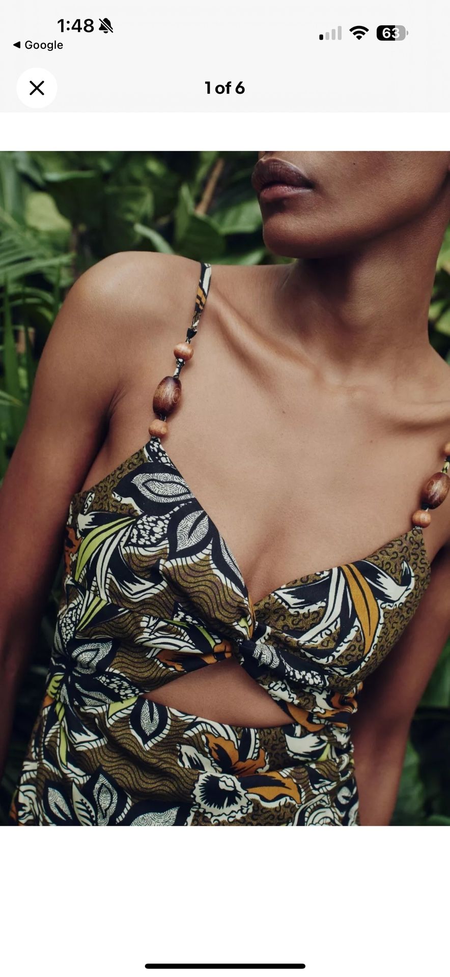 ZARA Printed Mini Dress With Cut-Out Detail Tropical Brown Yellow Size S 8 