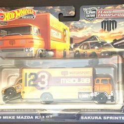 Hot Wheels Team Transport Mad Mike Mazda RX3 GT & Sakura Sprinter 