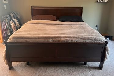 KING Wooden Sleigh Bed Frame- Cherry Finish