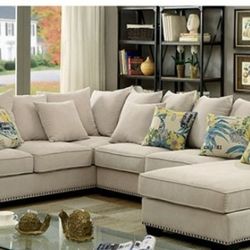 Brand New Super Plush Beige Sectional Sofa (Pillows Included)