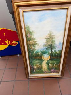Framed Oil Painting Garden Path Landscape