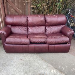 Red Burgundy Leather Couch Turns Into A Bed 