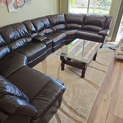 Leather sectional  w 4 power recliners