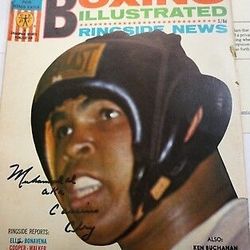 Muhammand Ali aka Cassius Clay signed Boxing Illustrated Magazine with COA. Very clean , nice. 1968. Have some discoloring due to age.Some small rips.