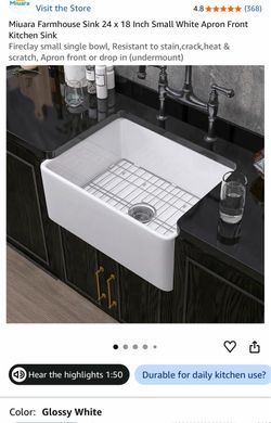 Farmhouse Sink 24 x 18 Inch Small White Apron Front Kitchen Sink Fireclay small single bowl, Resistant to stain,crack,heat & scratch, Apron front or d