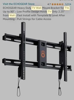 ECHOGEAR Wall Mount TV Bracket for TVs Up to 90" - Low Profile Design Tilts to Eliminate Glare - Includes Drilling Template & Can Be Leveled After Ins
