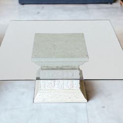 White Tessellated Stone & Beveled Glass Square Coffee Table