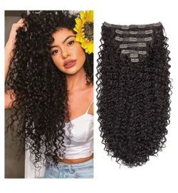 Clip In Hair Extensions - 140G Synthetic hair Dark Brown Clip in Human Hair Feelings Extensions Jerry Curly Hair Extensions for Black Women extensions