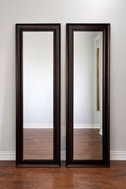 Set of 2 Tall Dark Wood Framed Mirrors