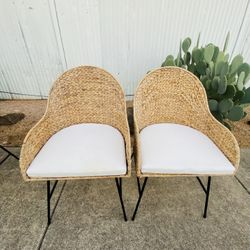 Pair of Boho Style Woven Grass Wicker Chairs