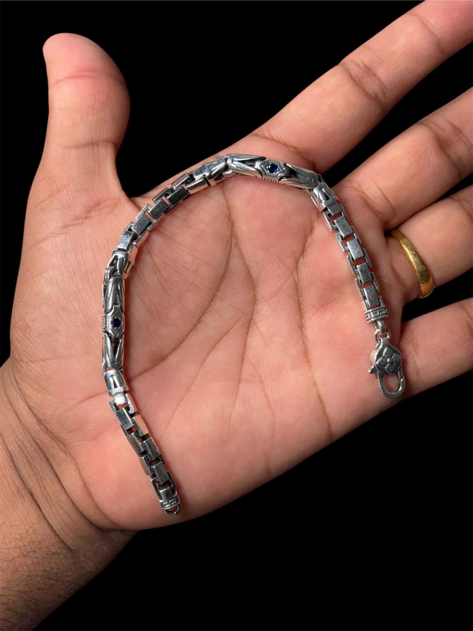 Italian 925 Sterling Silver Bracelet with Blue Stone | 8 Inch | 32g