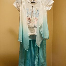 Kids Size 8 Skirt/10 Matching Top And Vest 