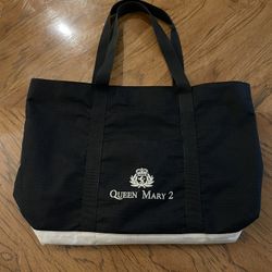Queen Mary 2 100% Nylon Tote Bag - Black and Cream Colored