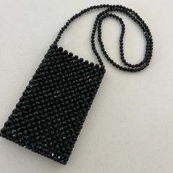 Mini Black Beaded Mobile Phone Bag