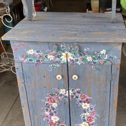 Painted Barn Wood Cabinet & Matching Shelf