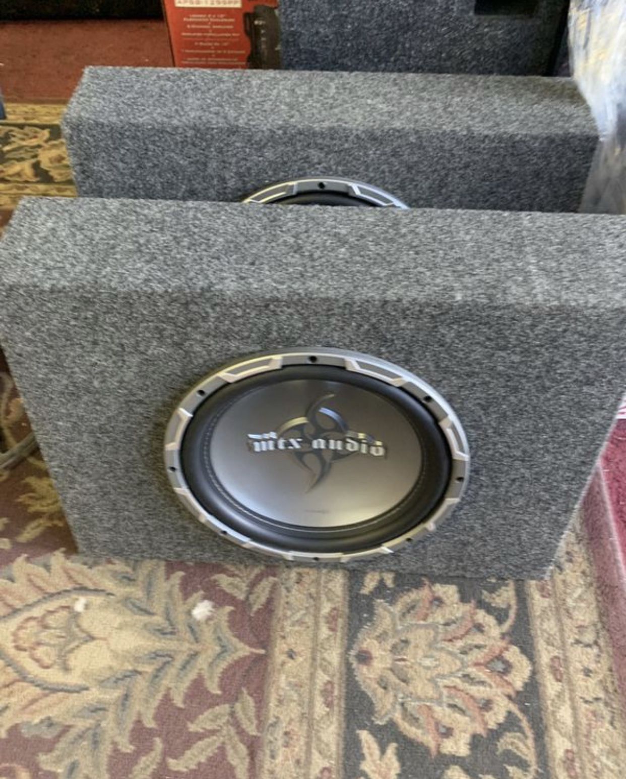 Mtx car audio . 12 inch car stereo subwoofer with truck box 1500 watts . New