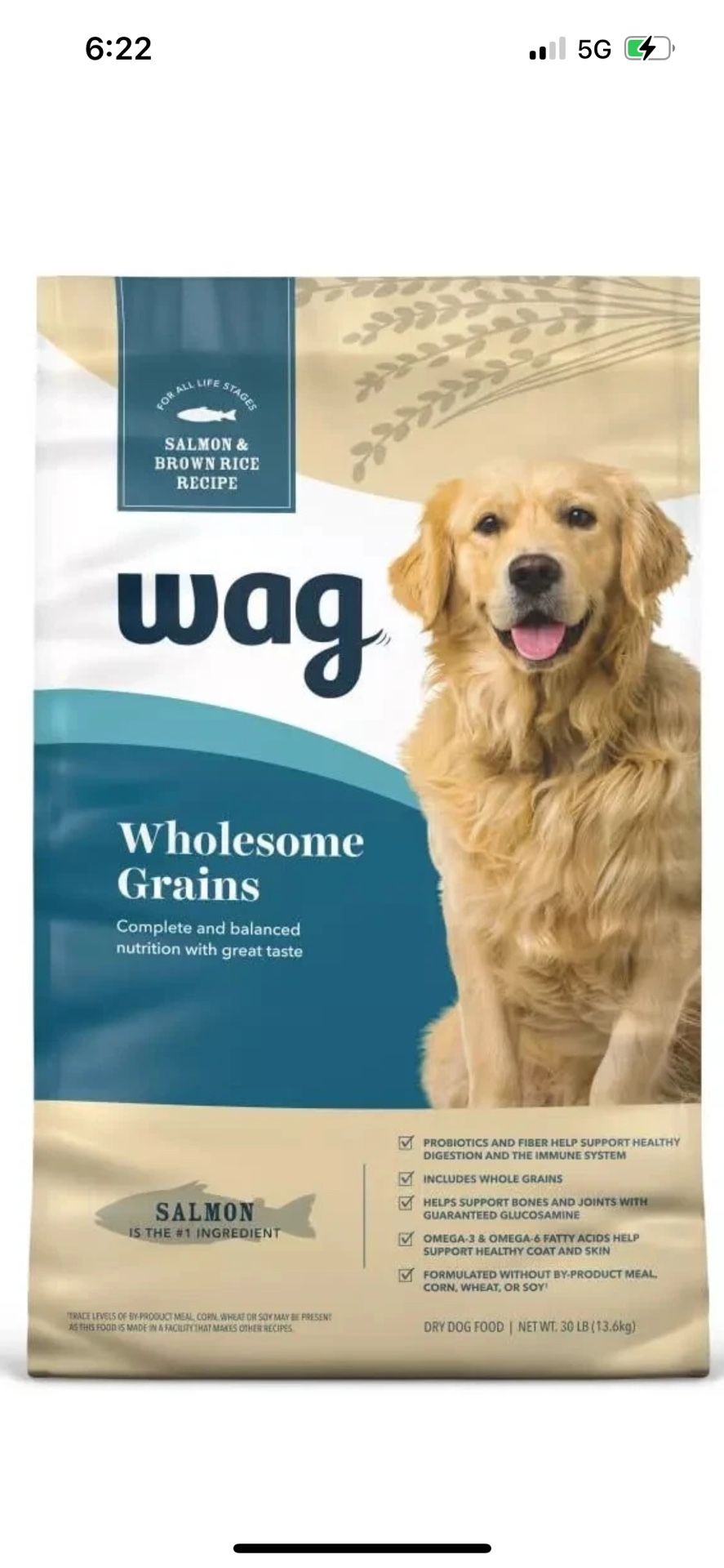 Amazon Brand Wag Dry Dog Food Salmon And Brown Rice 30lb Bag Pack Of 1