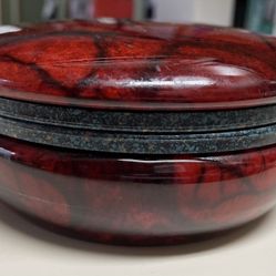 Hand-Carved Italian Brown/Red Alabaster - Hinged Trinket Box - Italy