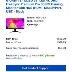 Gigabyte M28U 4k Gaming Monitor