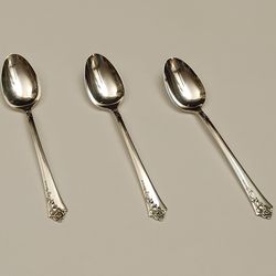 Antique Sterling Silver 925 Teaspoon Set of 3 Oneida Damask Rose Silverware Flatware Gold Silver Platinum Bullion Spoon Spoons 009