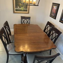 Double Pedestal Wood Table with Dining Chairs