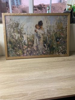 Mother Holding Child Wall Decor Painting 24x16 inch Wood Framed