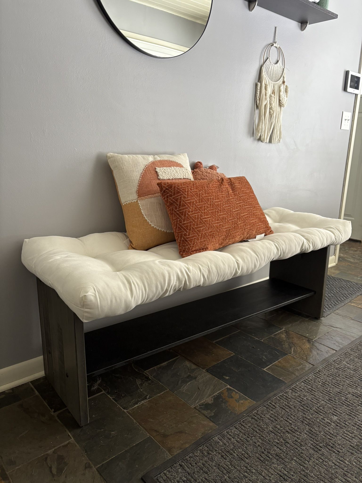 Modern Black/Gray Entryway Bench with Cushion