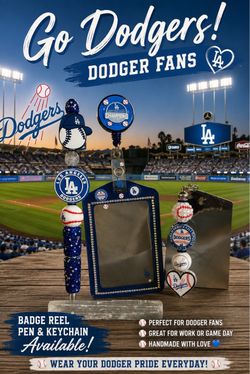 LA Dodgers Badge Reel, Pen & Keychain Set