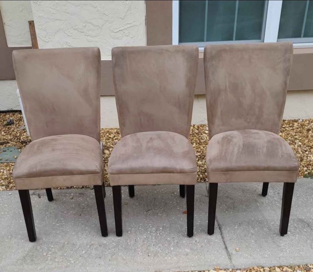 Microfiber Suede Dining Chairs Brown Set of 3 Modern Contemporary