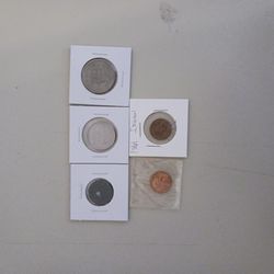 1861 Indian Head One Cent Coin and Other Various Foriegn Coins 