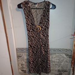 Brown Leaf Print Sleeveless Dress