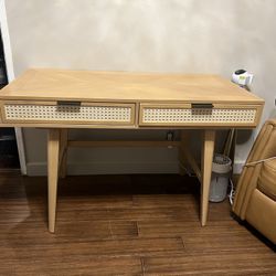✨ Modern Wood Desk with Cane Drawers – 4ft – Excellent Condition