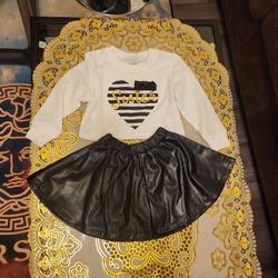 Toddler Cute Leather Skirt N Long Sleeve Top.
