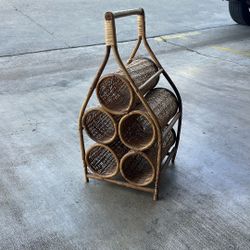 Vintage Wicker Rattan Wine Holder 