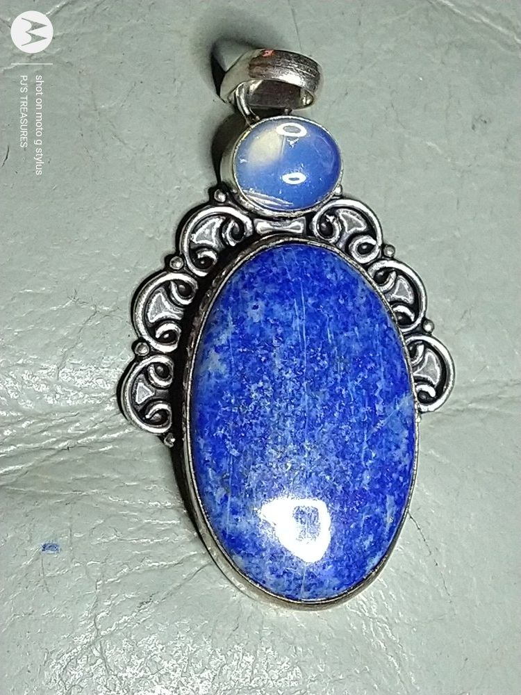 LAPIS LAZULI- OVAL,*62MM*./MOONSTONE-OVAL, 8 MM. BALI STERLING (925)* /SEE MEANING BELOW: (P-82540)