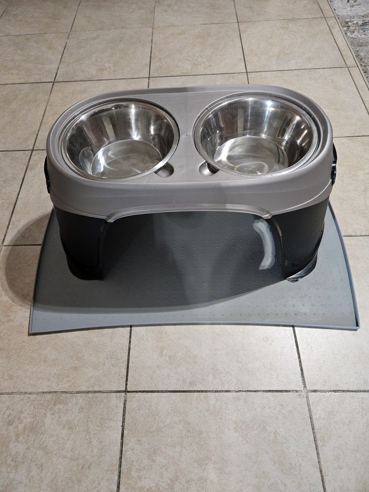 Elevated Dog Dishes With Mat.