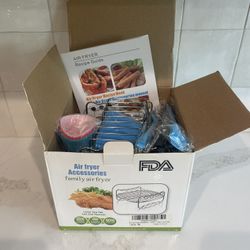 NEW 8” Air Fryer Accessories Set of 8 -  4.2QT or Larger Deep Air Fryer - Include Oil Dispenser Bottle, 304 Stainless Steel Plate Gripper, etc, BPA F