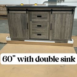 60" Bathroom Vanity Barn Door Stone Countertop (Open Box)
