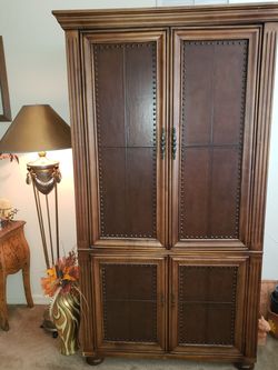 Armoire wood with leather and nailhead 78tX40w23D