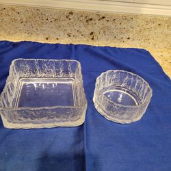 Matching Heavy Glass Dishes (1 Square And 2 Round)