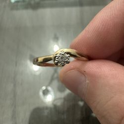 Solid 9k Two-Tone Gold Ring Single Diamond Ring Size 10